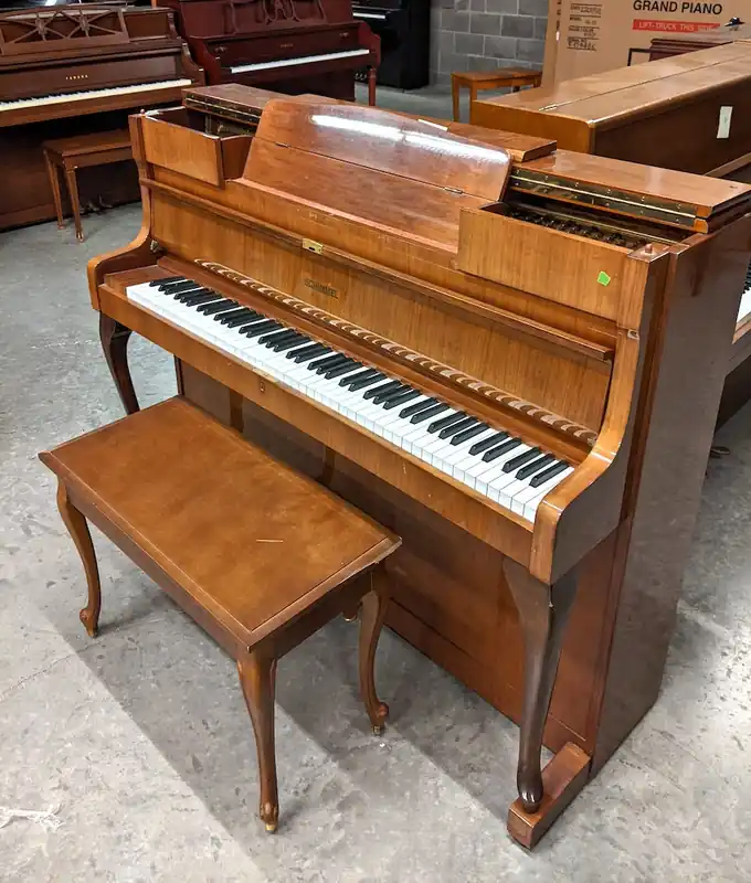 1966 Schimmel 42" Fortissimo 108 Upright Piano | Polished Walnut | SN: 98437 | Used Grab Now
