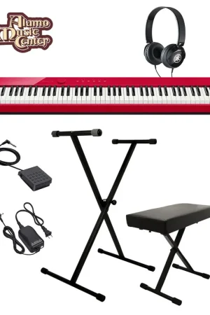 Deal Casio Privia PX-S1100 Slim Digital Console Piano, Red Bundle w/ Stand