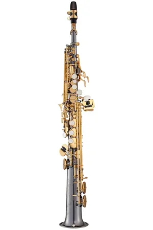 Premium Antigua Winds SS4290 PowerBell Pro Bb Soprano Saxophone - Black Nickel w/ Gold Keys