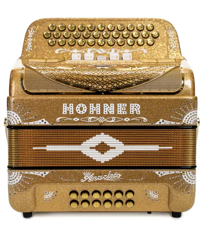 Hohner Anacleto Rey Del Norte III Compact 5 Switch FBE Accordion - Holographic Gold Must Have