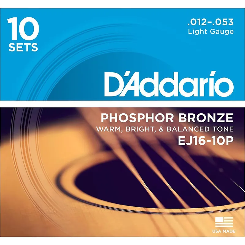 Hot Deal D'Addario - Phosphor Bronze Acoustic Guitar Light EJ16 Strings - 10 Sets Pro Pack