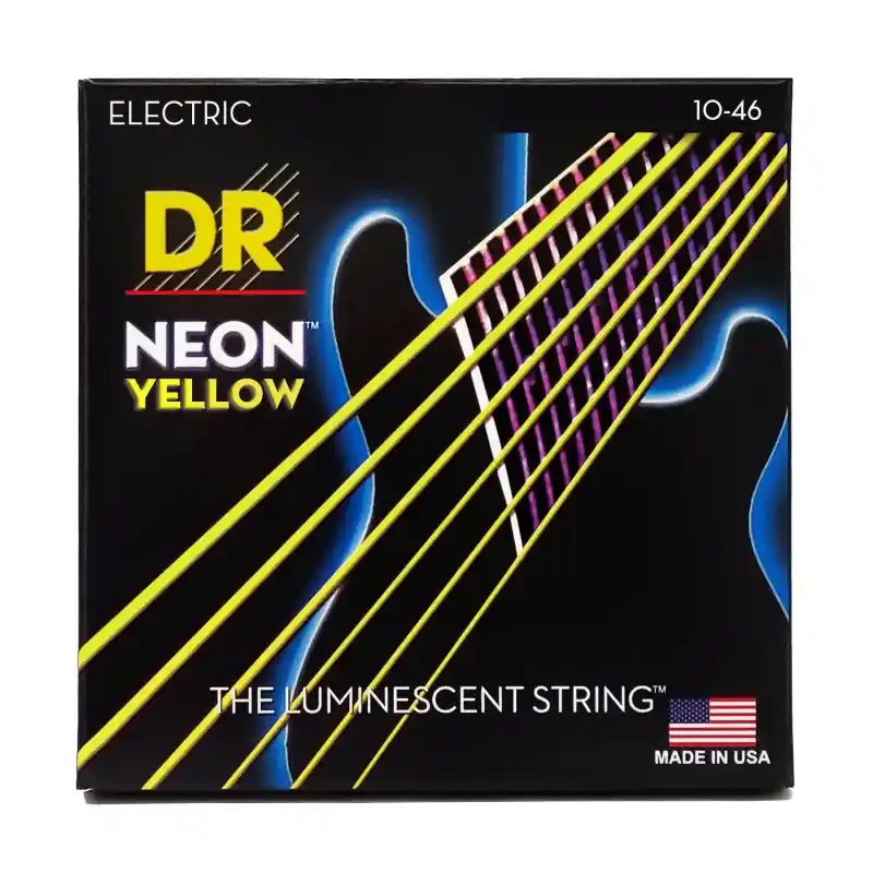DR Handmade Strings - Neon Yellow Coated Electric Guitar Strings - Medium (10-46) - NYE-10 Express Delivery