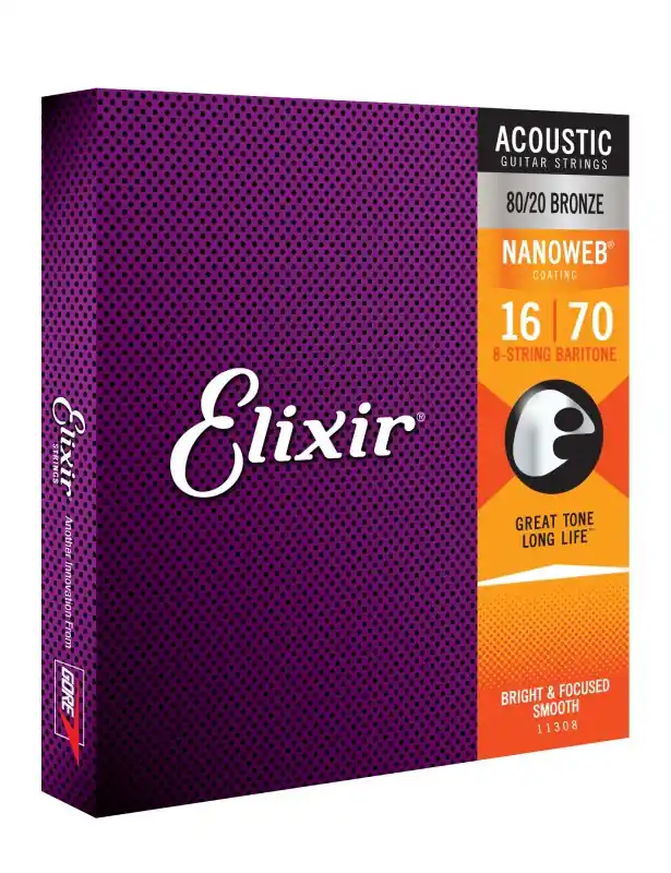Discount ELIXIR - 8-String Baritone Acoustic 80/20 Bronze With Nanoweb Coating 016 - .070 - 11308