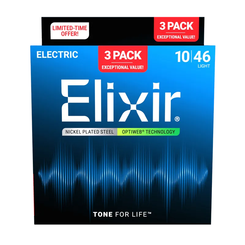 Elixir - 3-Pack Nickel-Plated Steel Electric Guitar Strings with OPTIWEB Technology 10/46 - 16572 3PK OPTIWEB Light Same Day Shipping