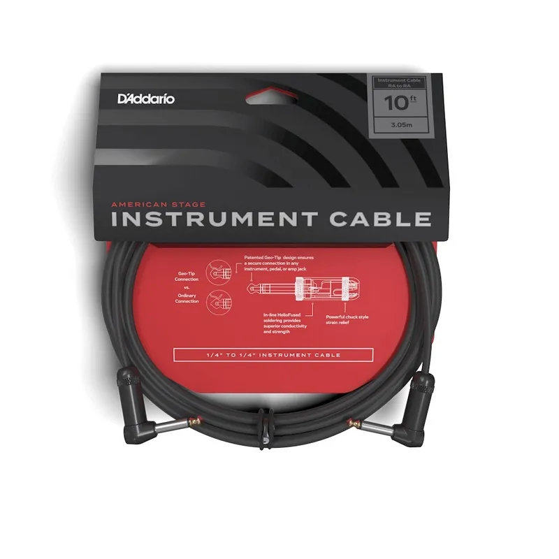 D'Addario Accessories - American Stage Instrument Cable Right-Angle to Right-Angle 10ft PW-AMSGRR-10 Budget
