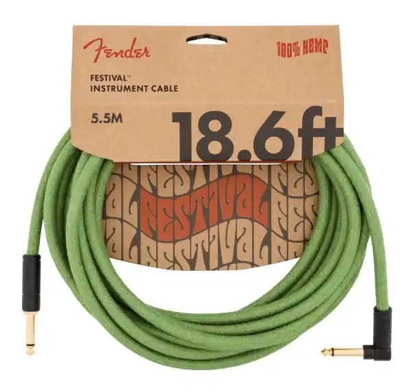 Fender - Festival Instrument Cable - Straight/Angle - 18.6' - Pure Hemp - Green - 099-0918-062 Express Delivery
