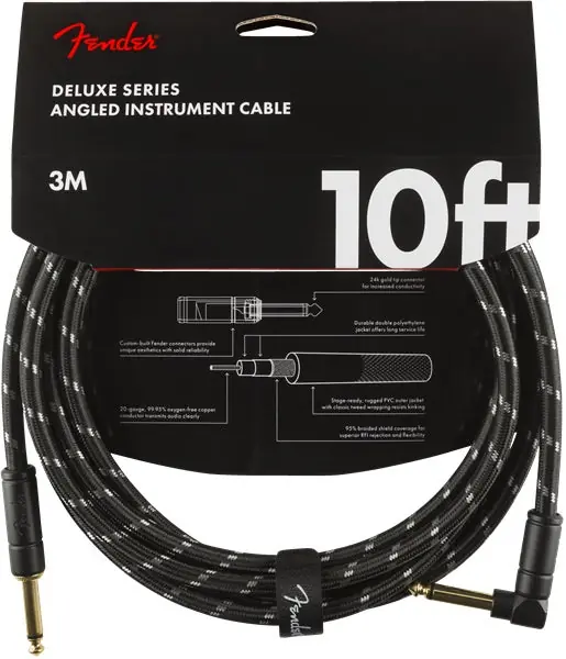 Fender - Cable, Straight/Angle, 10', Black Tweed 0990820090 Top Pick