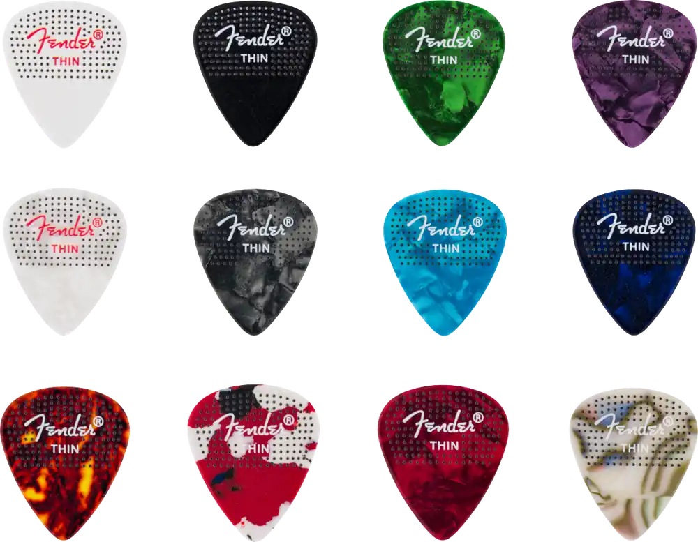 Fender - 351 Dotted Celluloid Picks - 12-Pack - Thin - 198-0200-100 Authentic