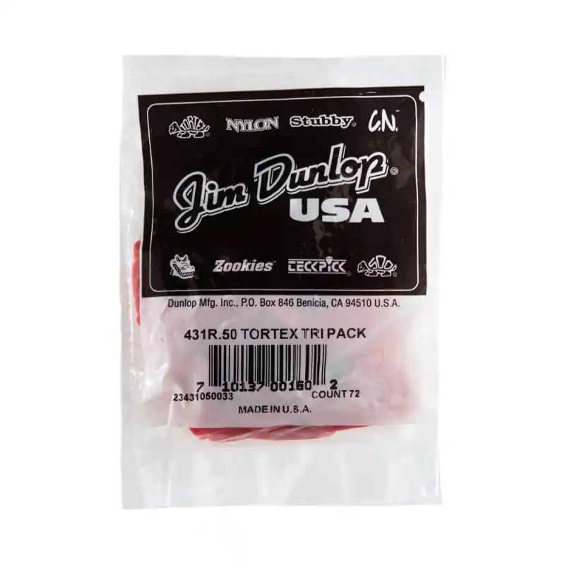 Dunlop - Red 0.50mm Tortex® Triangle Guitar Pick (72/bag) - 431R-50 Top Pick