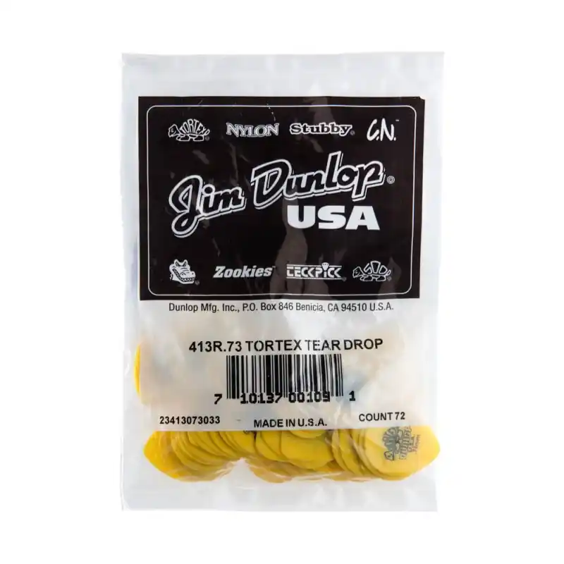 Final Sale Dunlop - Yellow 0.73mm Tortex® Teardrop Guitar Pick (72/pack) - 413R-73