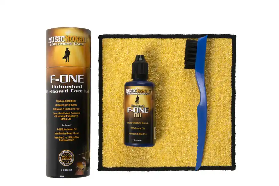 Warranty Included MusicNomad - F-One Unfinished Fretboard Care Kit - Oil - Cloth - Brush- MN125