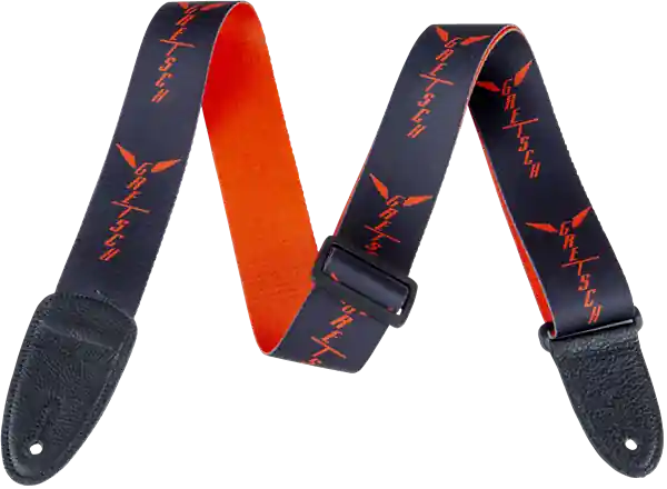 Gretsch - Gretsch® Wing Logo Pattern Strap - Black with Orange Logos - 922-9464-002 Last Chance