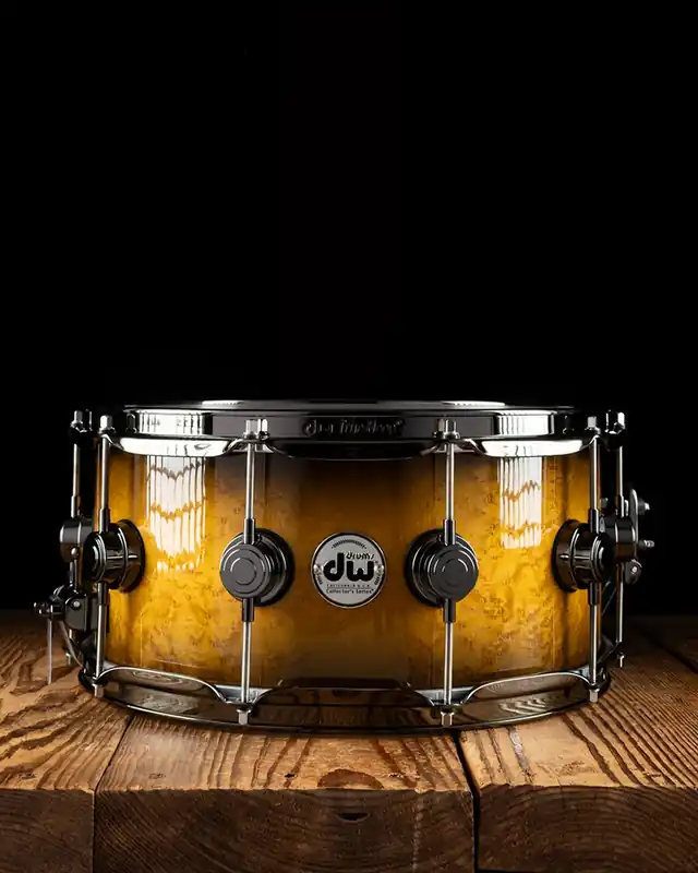 DW 6.5"x14" Collector's Series Exotic Snare Drum - Amber to Ebony Burst over Birdseye Maple Get Yours