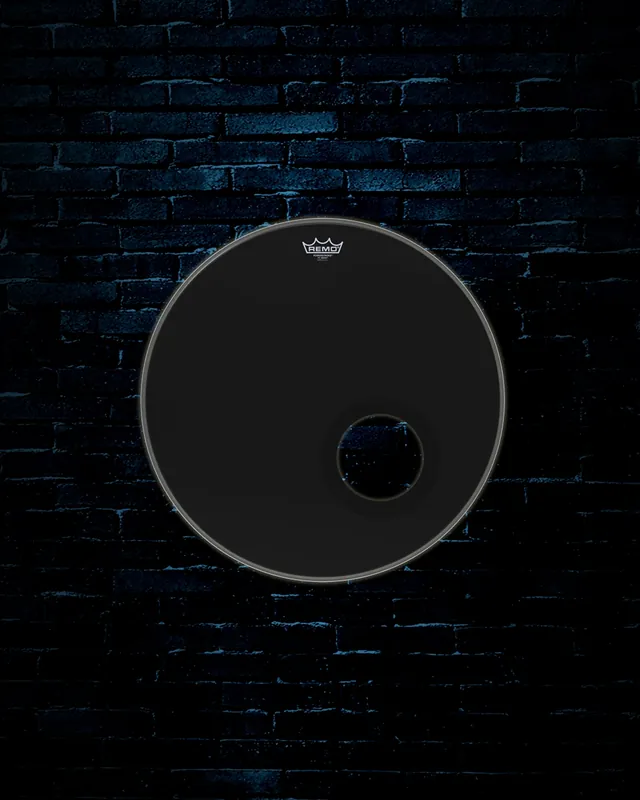 Remo P3-1022-ESDM - 22" Powerstroke P3 Ebony Bass Drumhead w/5" Black DynamO Port Worldwide Shipping