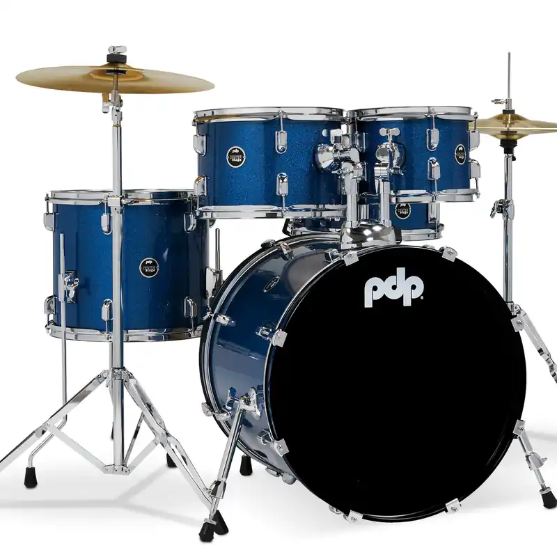 PDP - Center Stage 5-piece Drum Set with Hardware, Cymbals & Throne Royal Blue Sparkle PDCE2015KTRB New Arrival