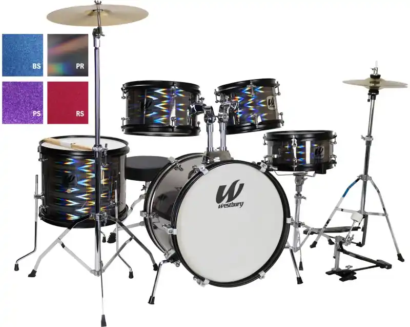 Westbury - 5-Piece Junior Drum Set Complete With Hardware - Cymbals & Throne - Blue Sparkle Finish - WST-JR5-BS Fan Favorite