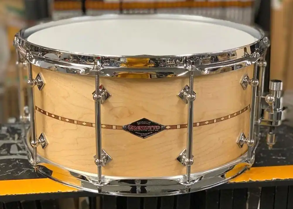 Craviotto - Custom Shop Maple with Walnut Inlay 10 Lug Baseball Bat Edges Snare 6.5x14 Oil Finish Limited Time