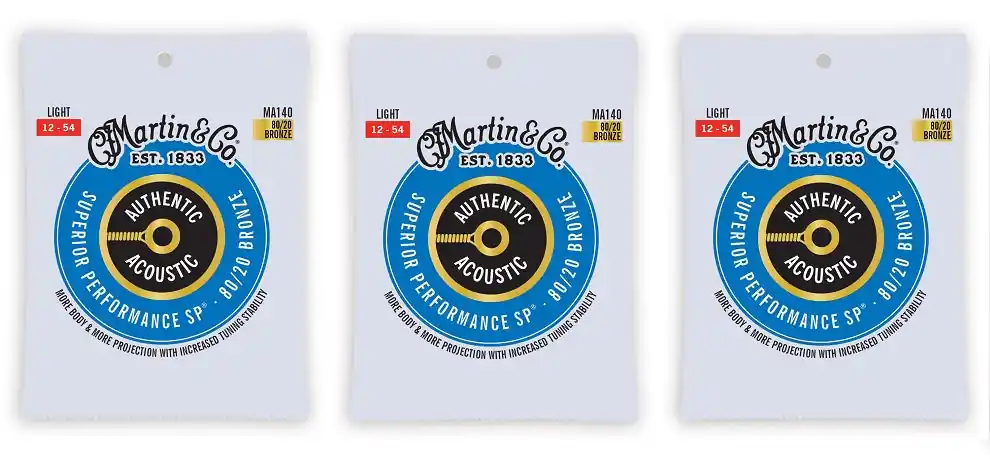 Martin - Authentic Acoustic SP Guitar Strings 80/20 Bronze MA140 Light 12-54 (3-pack) Secure Checkout