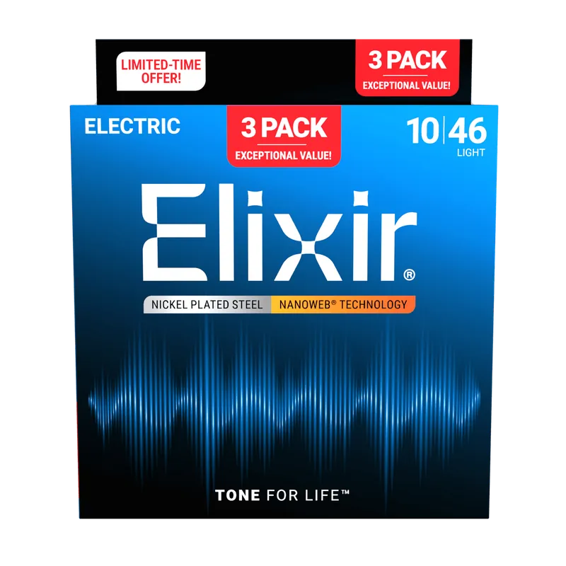 Fresh Stock Elixir - 3-Pack Nickel-Plated Steel Electric Guitar Strings with NANOWEB Technology10/46 - 16567 3PK Light