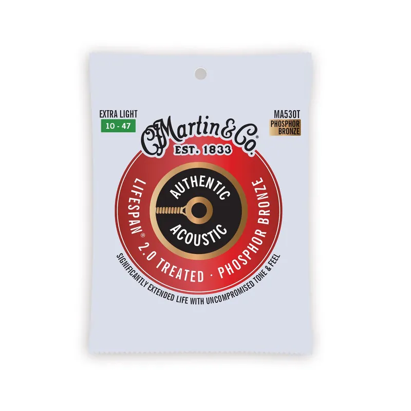 Martin - Authentic Acoustic Lifespan® 2.0 Guitar Strings Phosphor Bronze Treated Custom Light MA530T 10-47 Secure Checkout