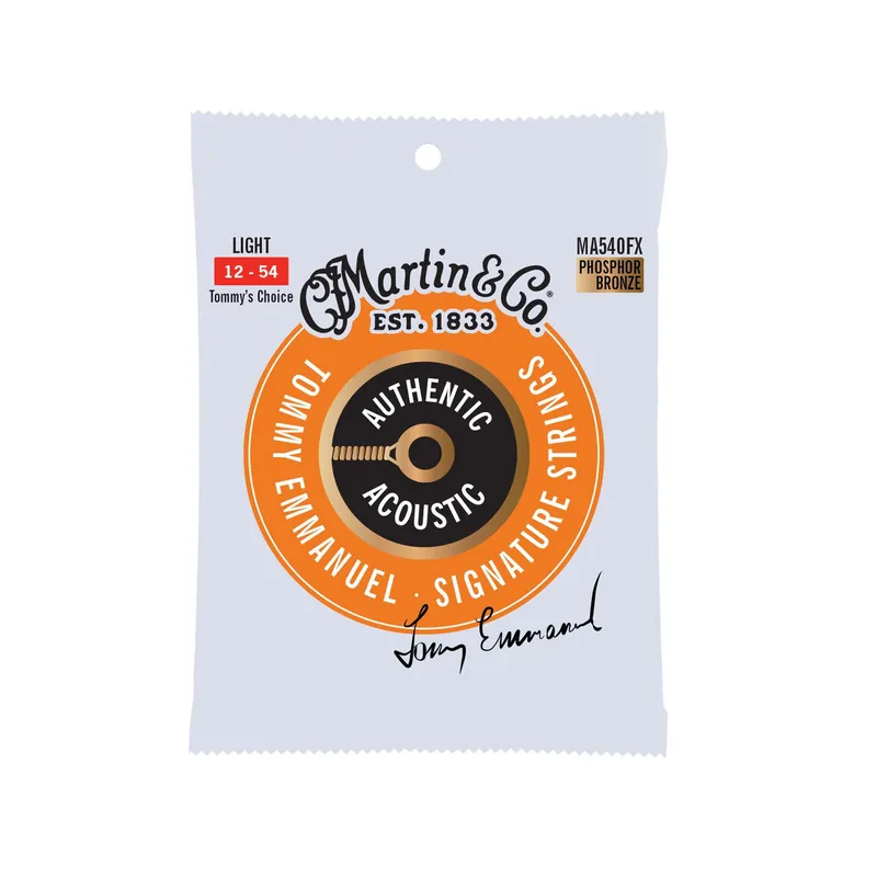Martin - Authentic Acoustic Flexible Core Guitar Strings 92/8 Phoshphor Bronze Tommy’s Choice - Light - MA540FX 12-54 Top Rated