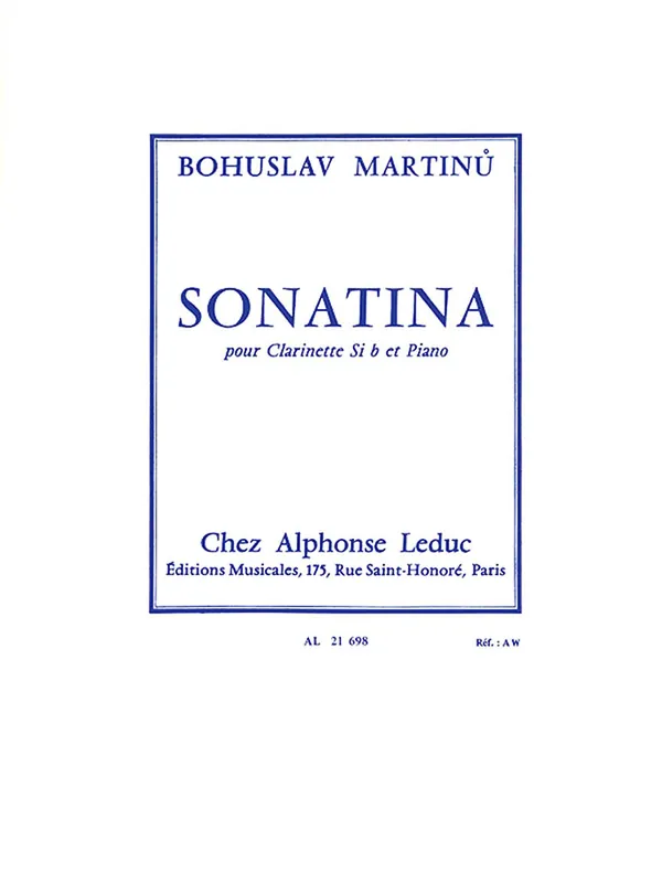 Martinu Sonatina Pour Clarinette Et Piano While Supplies Last
