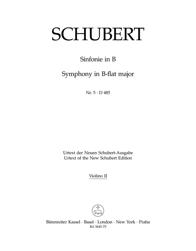 Schubert Symphony no. 5 in B-flat major D 485 Violin 2 Part Clearance