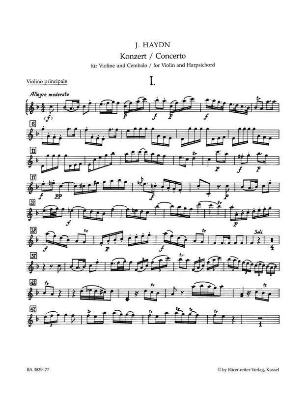 Haydn Concerto for Violin, Harpsichord and String Orchestra F major Hob XVIII:6* Hot Deal
