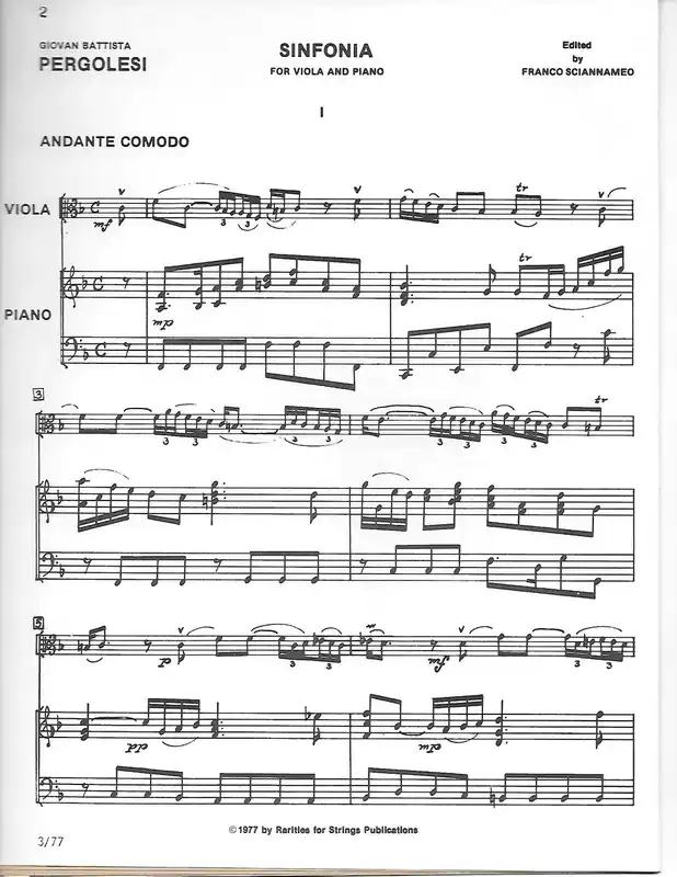 Pergolesi Sinfonia for viola and piano Popular