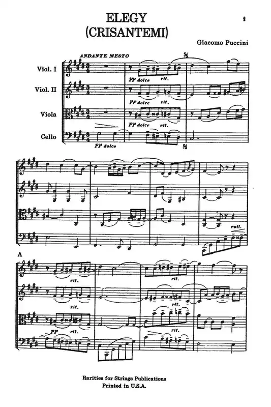 Puccini Elegy for String Quartet Premium