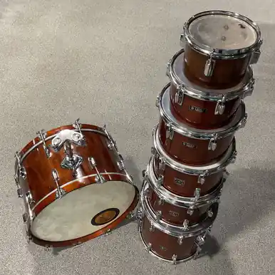Express Delivery Used TAMA SUPERSTAR SUPER MAHOGANY 6 PC Drum Set with Bonus Tom