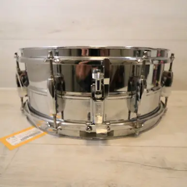Used Pearl MIRROR CHROME STEEL SHELL Metal Snare Drum 14" Same Day Shipping