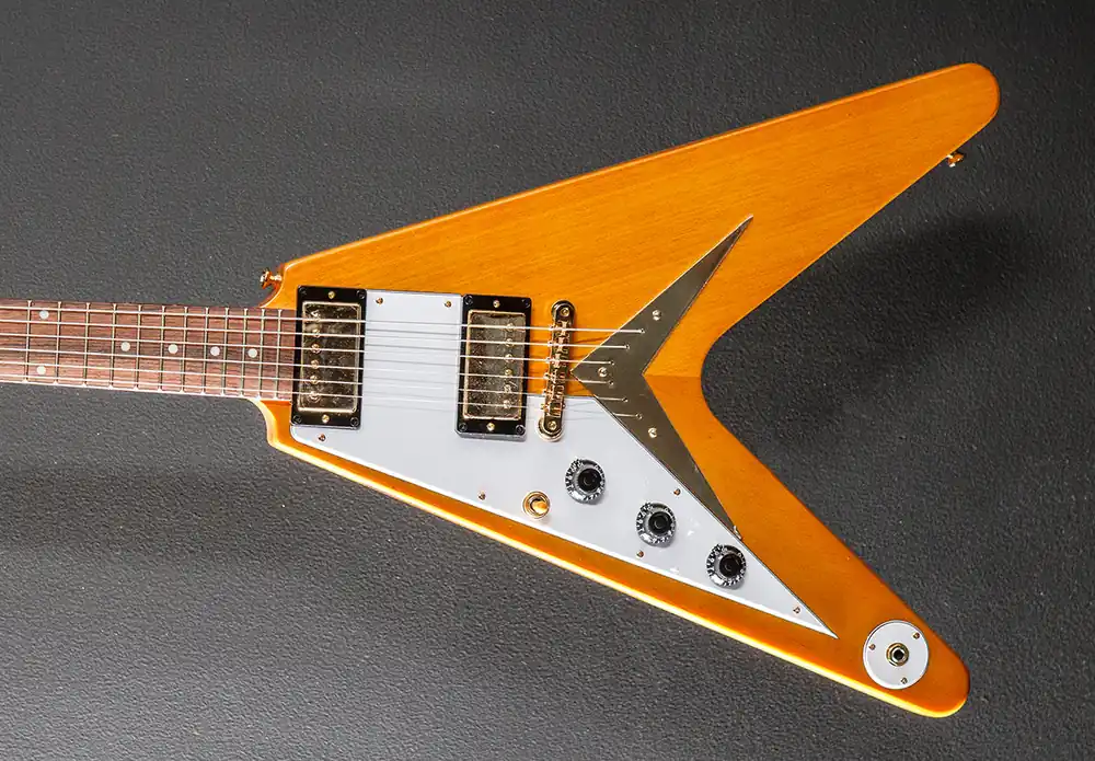 Reduced Price 1958 Korina Flying V (White Pickguard) Left Hand - Aged Natural– Dave's Guitar Shop